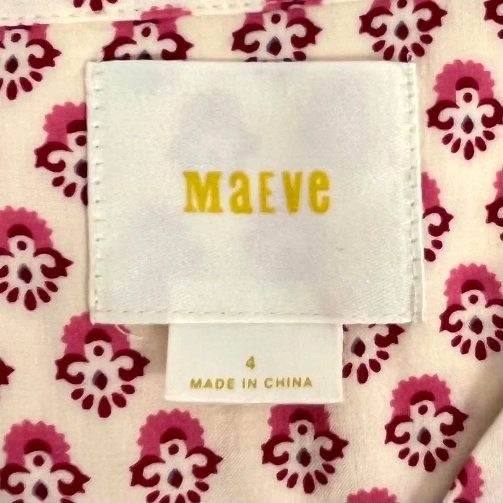 Maeve by Anthropologie Women Size 4 Loose Flowy Blouse Laiken Print Henley‎